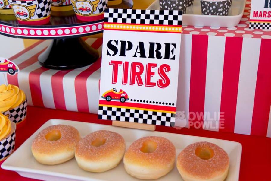 racing car birthday spare tyre donuts