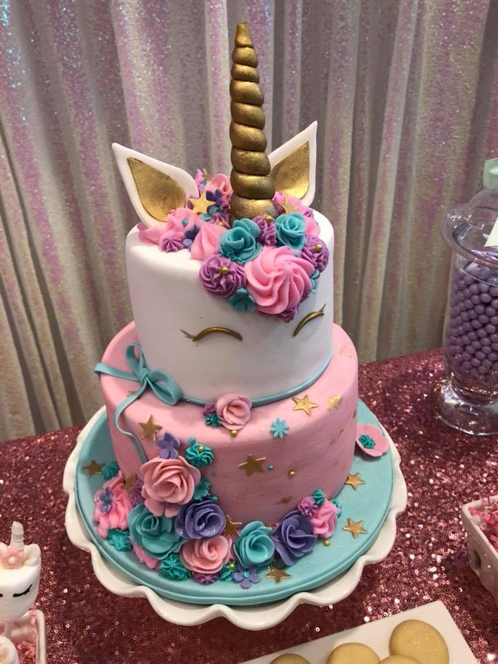 unicorn party cake gold