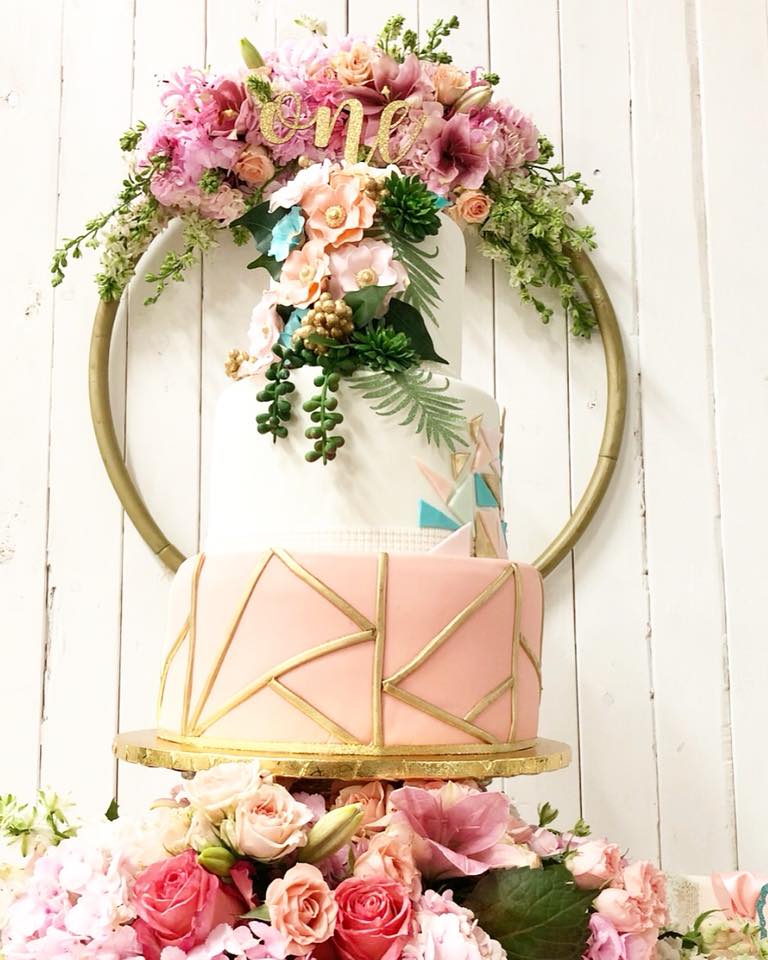 Hippie Carnival Party Cake with floral wreath