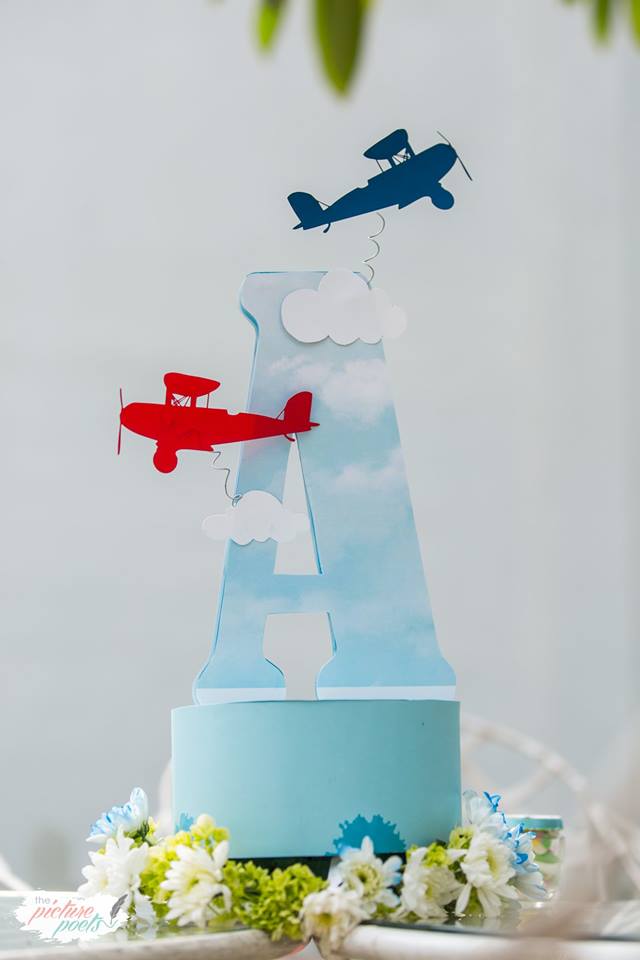 Vintage Airplane First Birthday cake with cloud