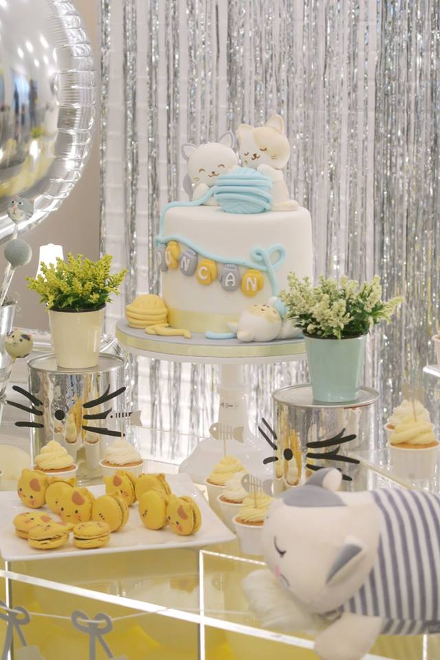 grey and yellow cat party decor ideas