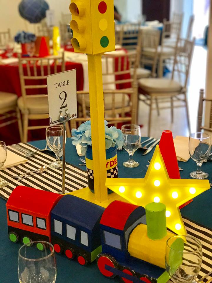 wooden train table centerpieces