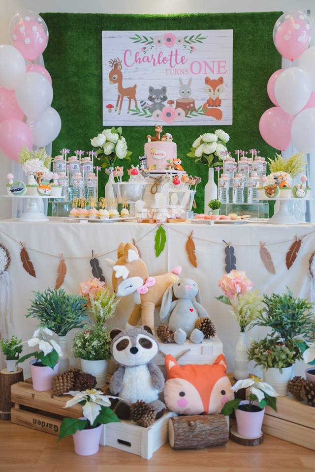 rustic woodland one birthday tablescape