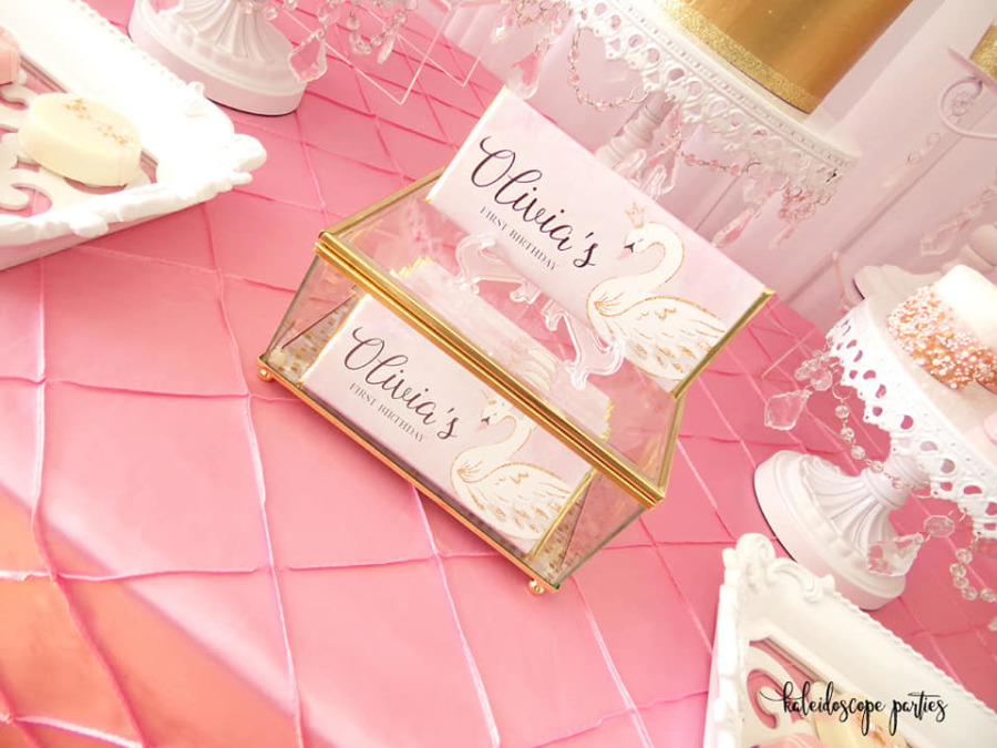 pink and gold swan party wrappers