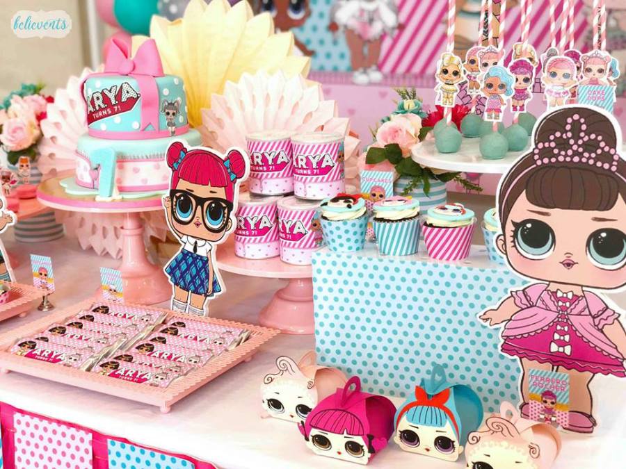 pink turquoise dolls party sweets and favors decors