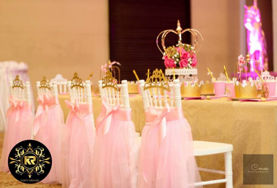 princess gold tiara and tutu chair lined up perfectly