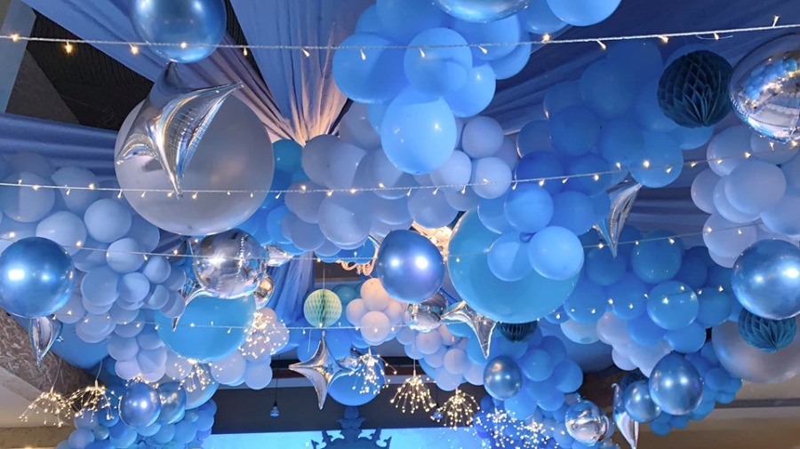 Cinderella-blue balloons and fairy lights