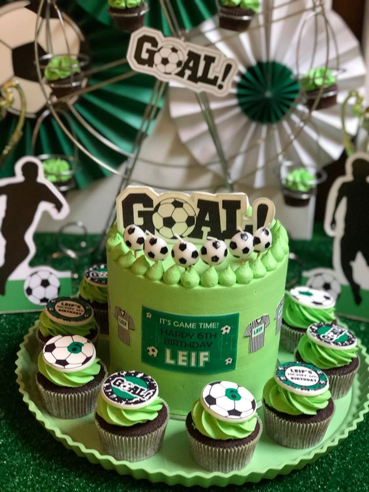 goal cake with soccer candles
