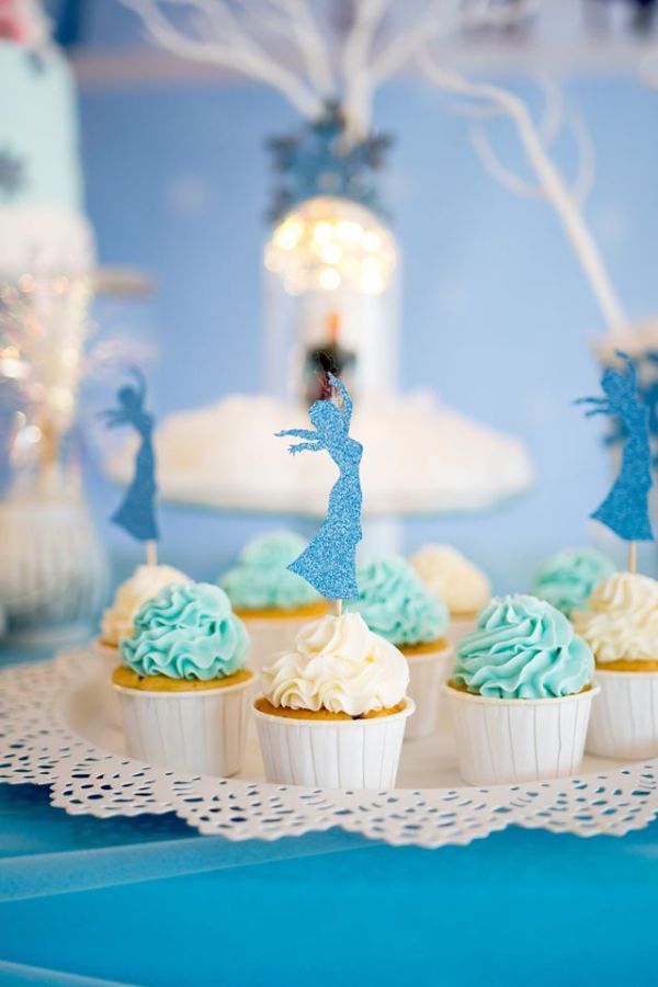blue glitter frozen cupcake toppers