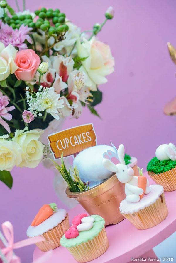 cupcakes and bunny in a pot