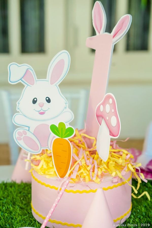 pink bunny cutout table centerpieces
