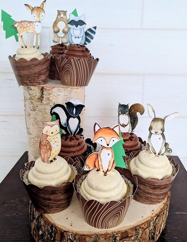 woodland birthday cupcake toppers