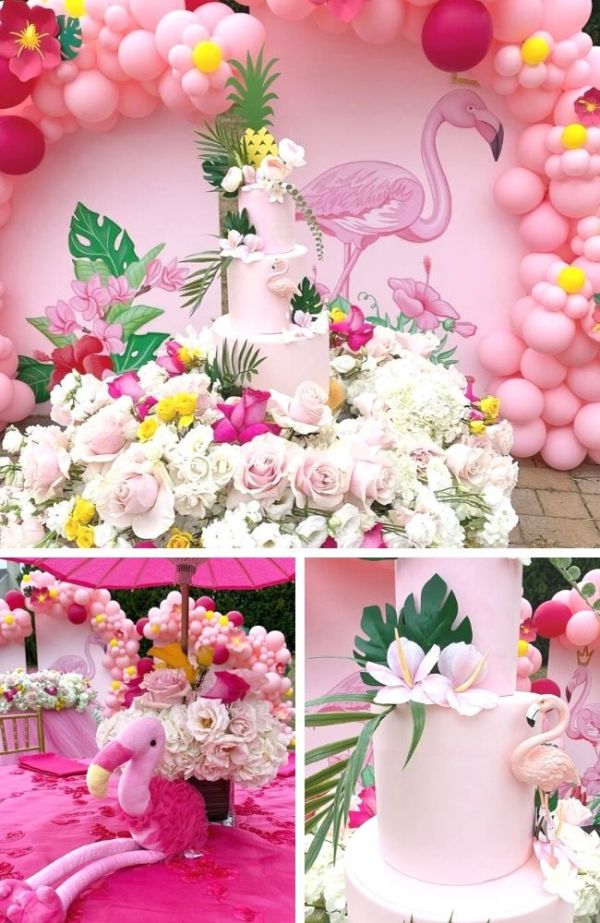 Elegant Tropical Flamingo First Birthday tablescape