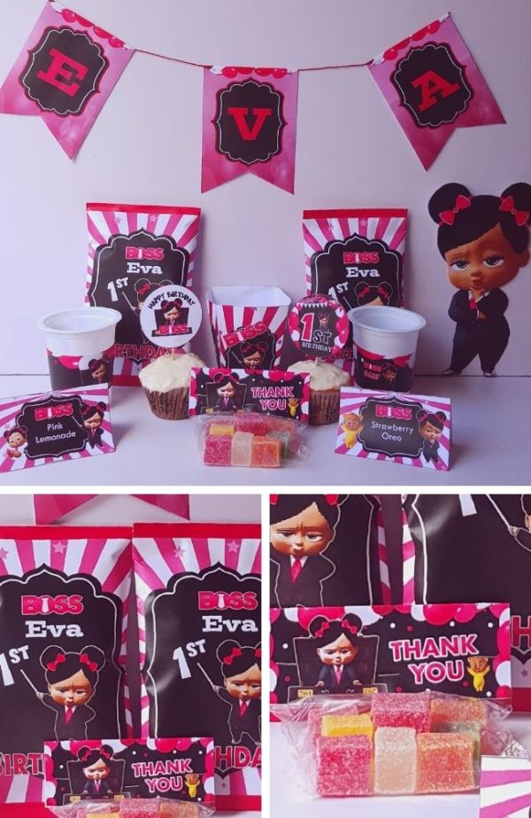 Pink Boss Baby First Birthday Setup tablescape