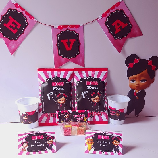 pink boss baby party setup