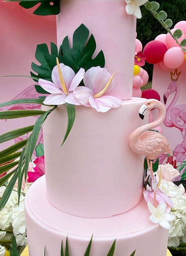 tiered soft pink flamingo cake