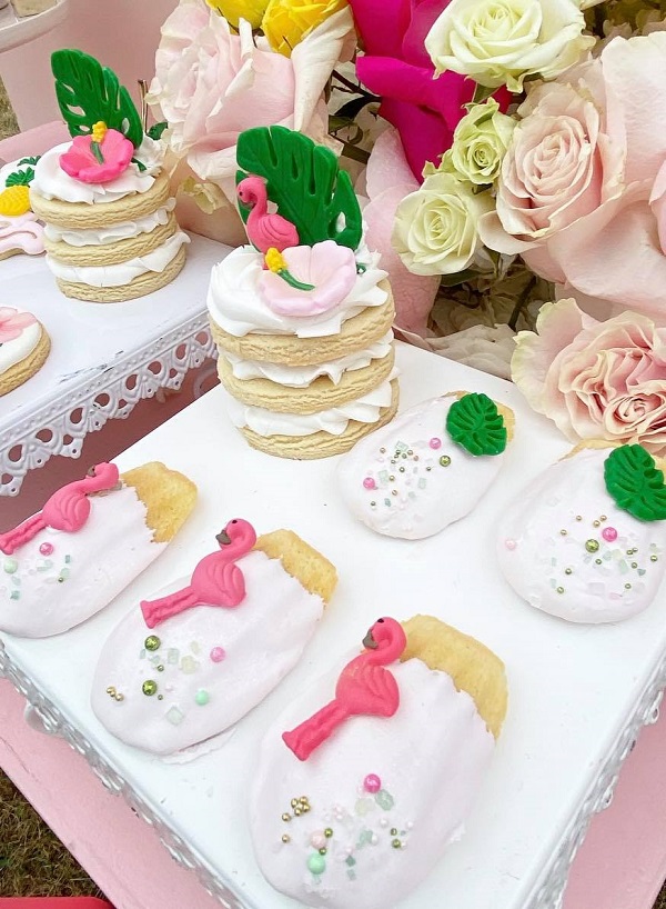 tropical and flamingo cookies and sweets