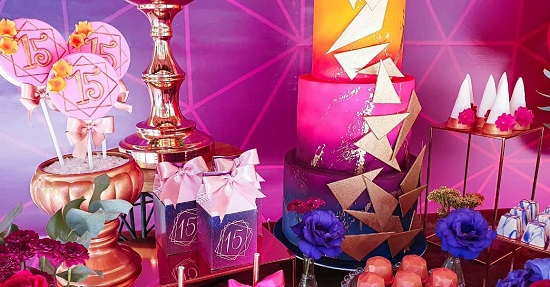 Quinceanera hot pink and purple decors