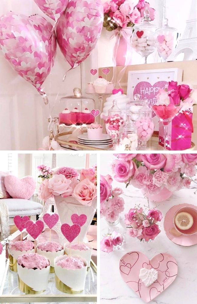 Pink and Hearts Valentine's Birthday Party tablescape