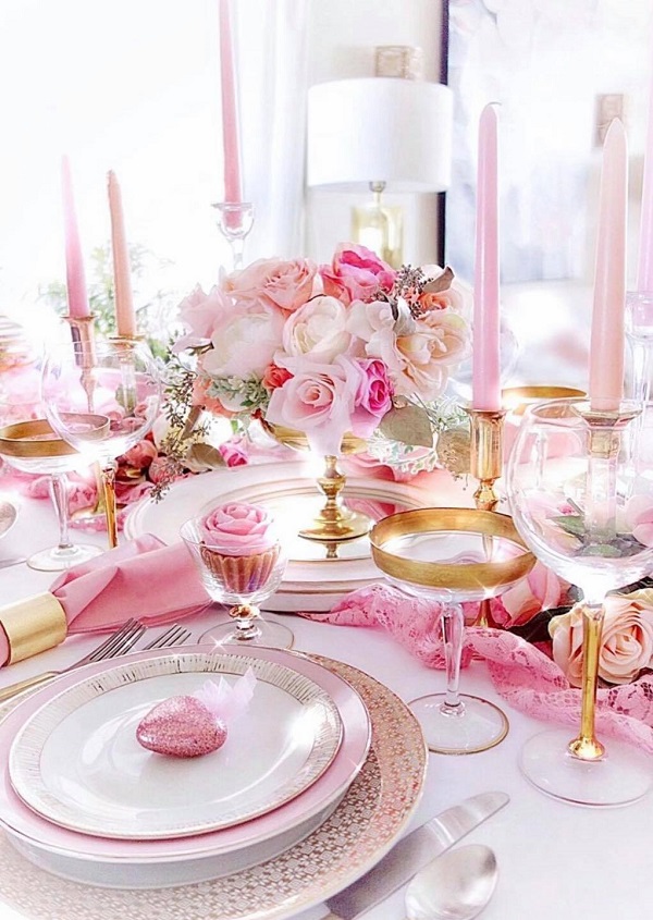 Pink and Hearts Valentines Birthday table setup idea