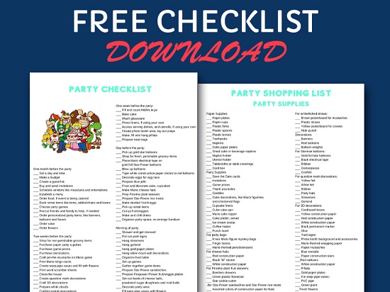 FREE mario party checklist and shopping list