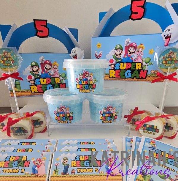 Super Mario themed party boxes and party favors