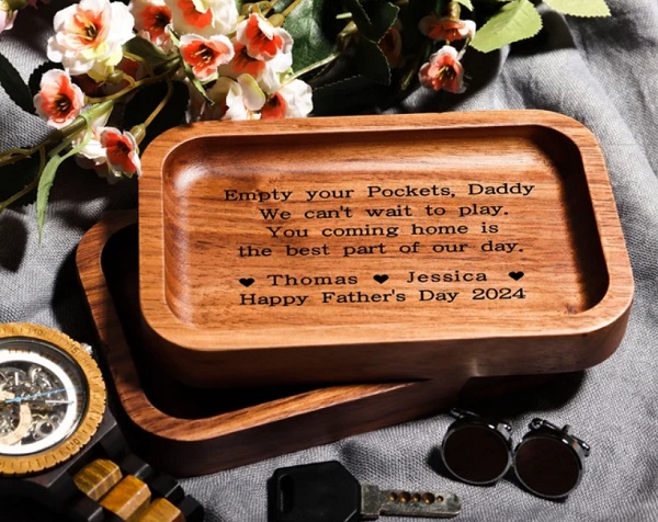 Empty your Pockets Daddy - Custom Engraved Wood Tray