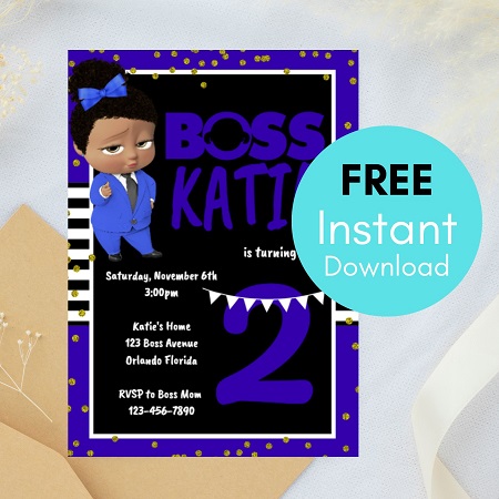 Free editable blue boss baby birthday invitation