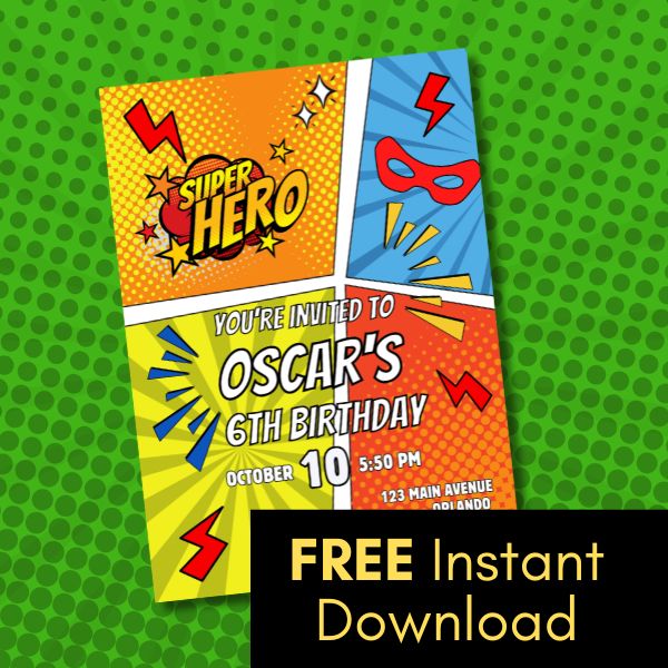 Free superhero birthday invitation editable