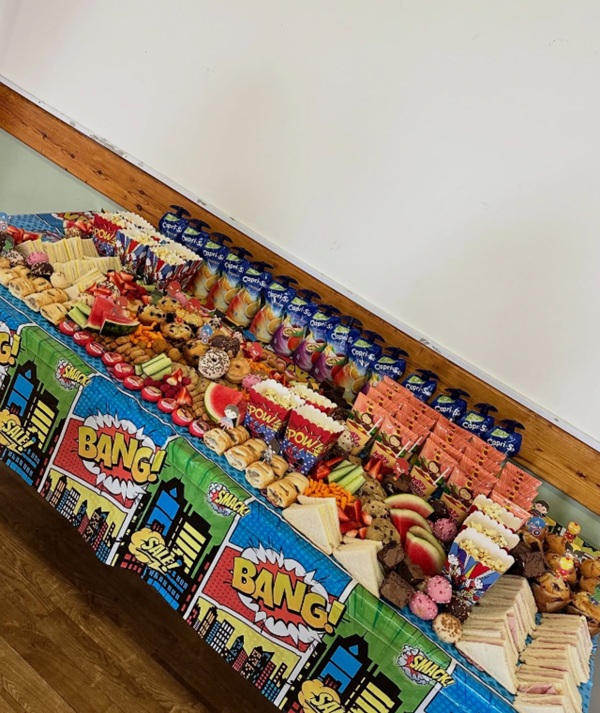Superhero party themed grazing table