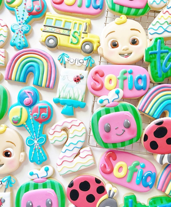 cocomelon themed birthday cookies