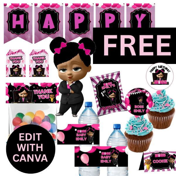 free pink boss baby party favor bundle