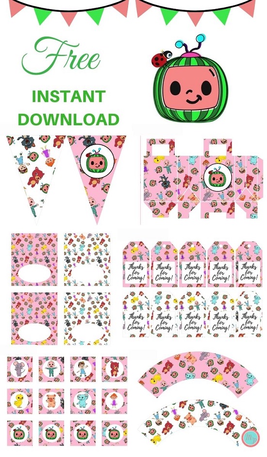 free pink cocomelon party printable