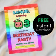 free rainbow cocomelon birthday invitation