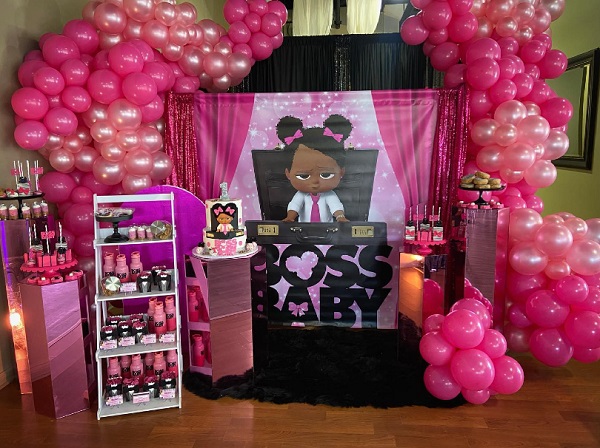 pink baby boss balloon decors