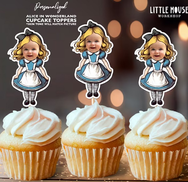 Alice in Wonderland Personalized Face Cupcake Toppers