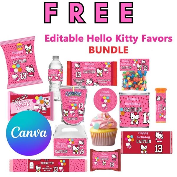 FREE Editable Hello Kitty Favor Bundle