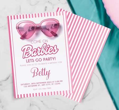 Pink Malibu Barbie Doll Birthday Party Invitation