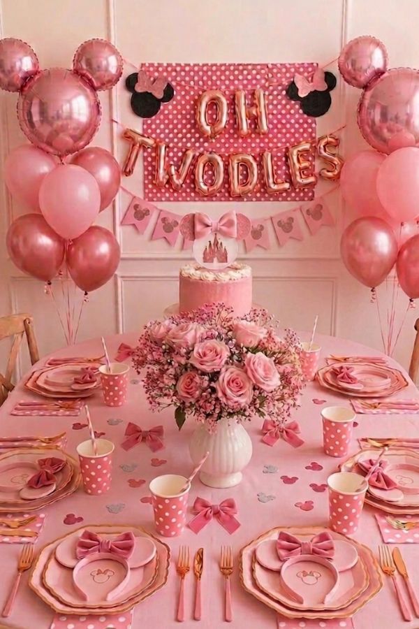 Two Years old Minnie Mouse Birthday Party Ideas pink