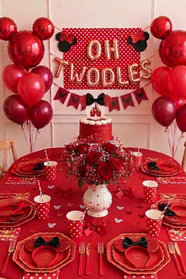 Two Years old Minnie Mouse Birthday Party Ideas red