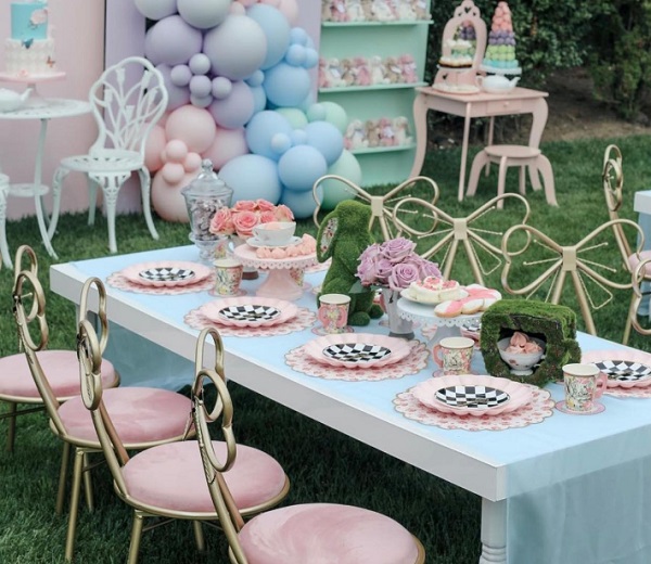 pastel alice in wonderland intimate table setup