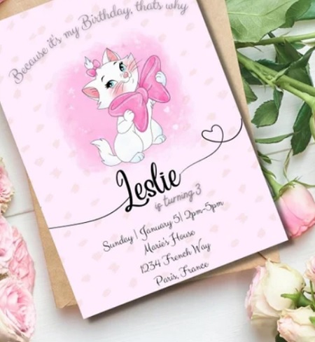 Marie Aristocats Birthday Invitations