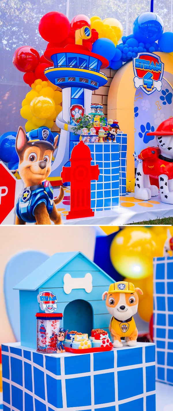 colorful paw patrol themed party decorations