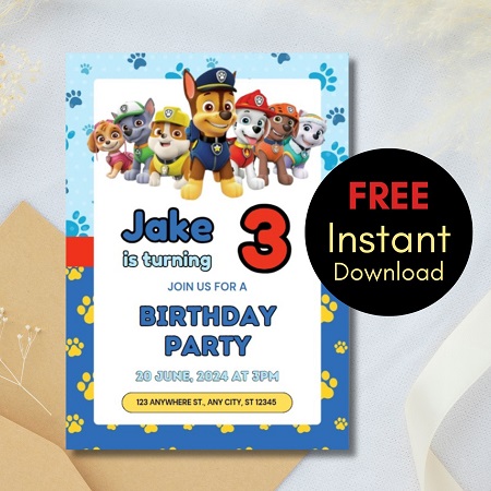 editable paw patrol invitation