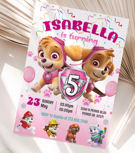 girl paw patrol birthday invitation editable