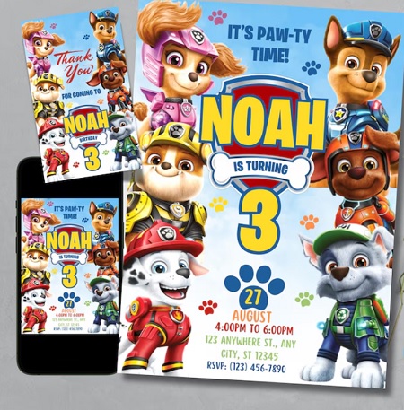 paw patrol birthday invitation editable