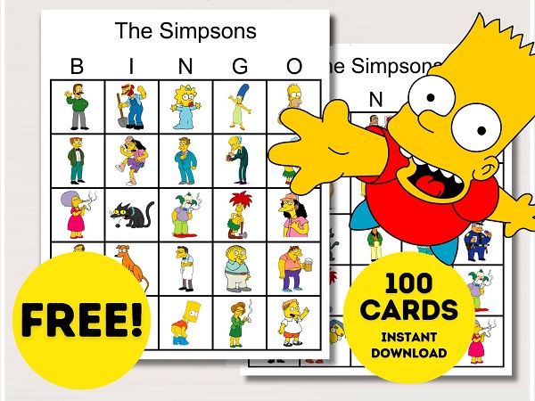 free printable the simpsons bingo cards download