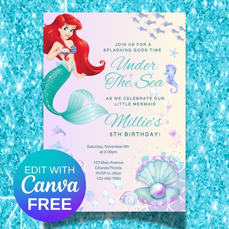 free ariel little mermaid invitation