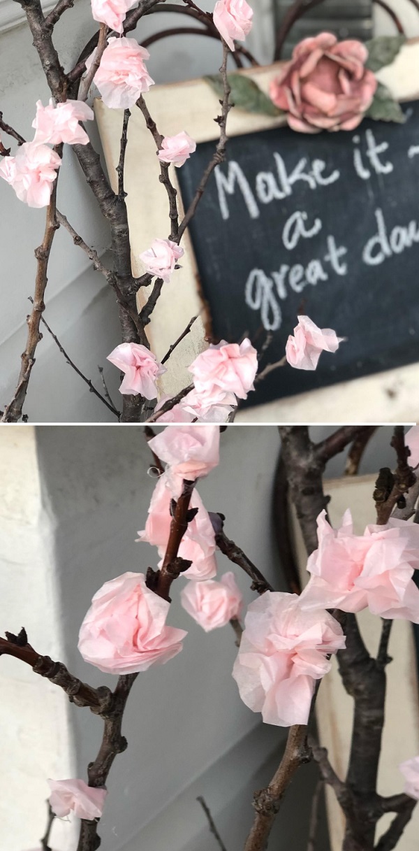 DIY cherry blooms made with tissue paper