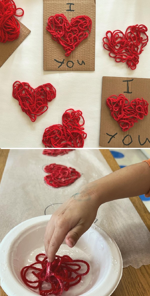 DIY heart string valentines card craft